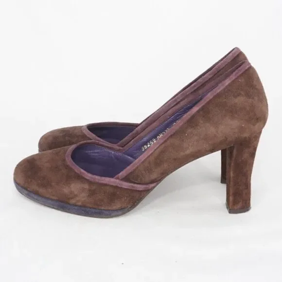 Boden Suede Brown Round Toe Heels, Size 38/8 - Picture 4 of 8